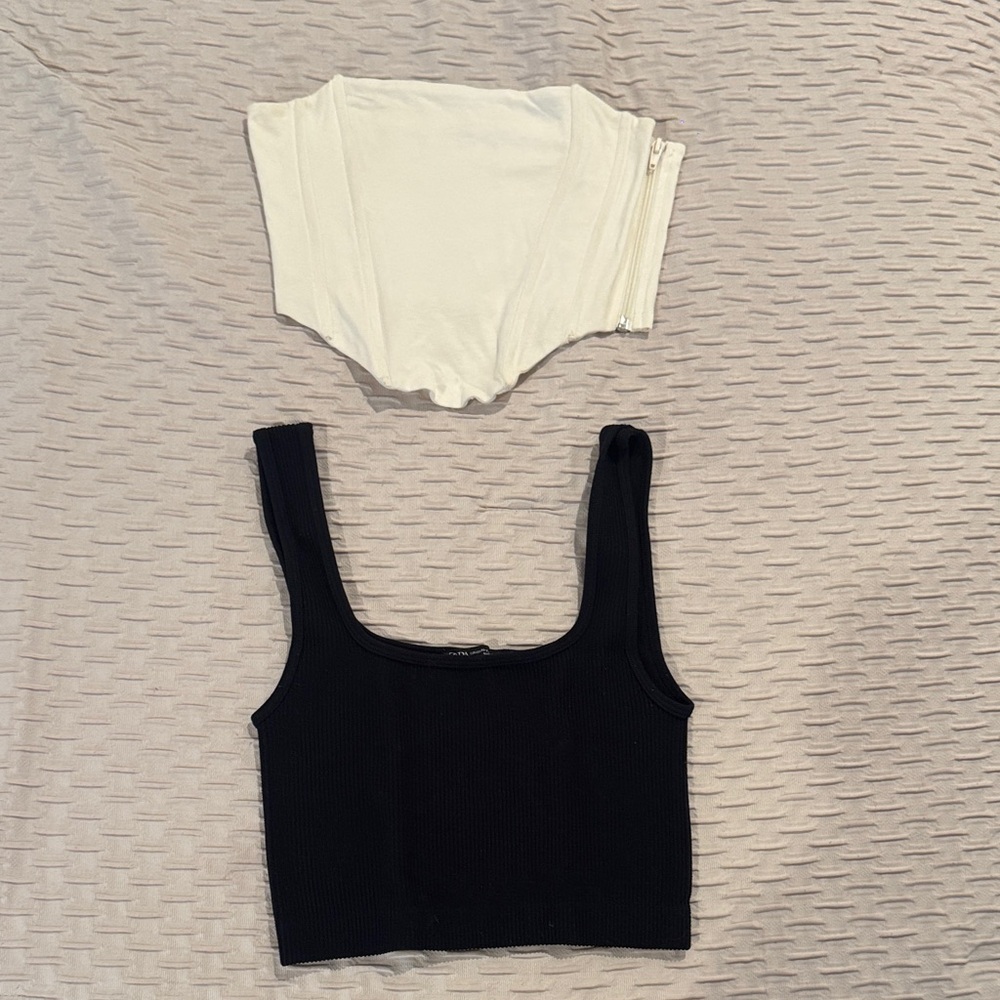 Zara Black and White Ribbed Tank Top Set